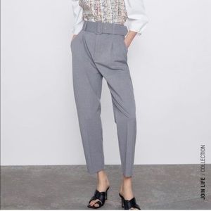 ZARA Grey Belted Trousers